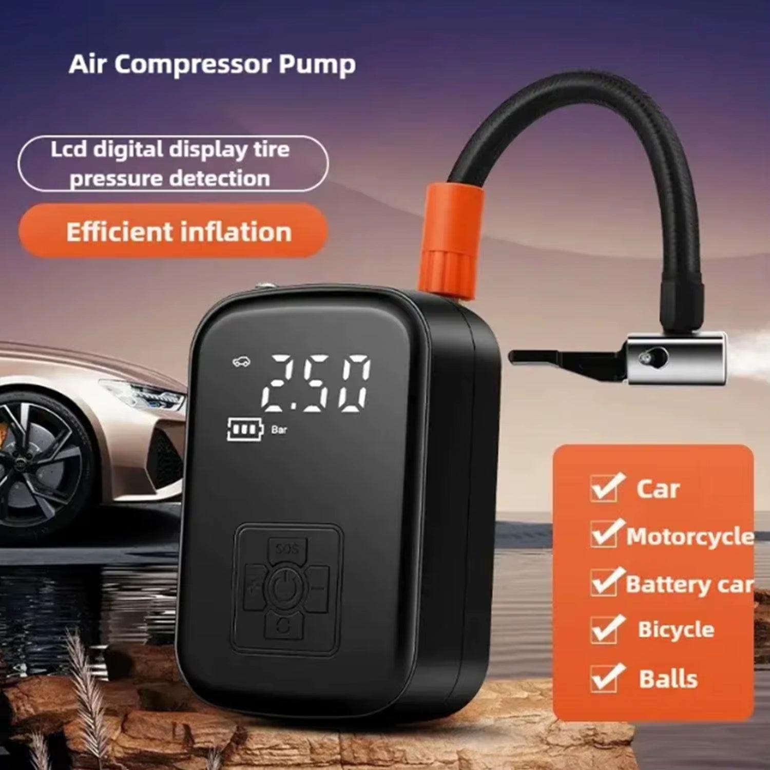 Wireless Portable Car Air Pump – Digital Multi-Function Inflator