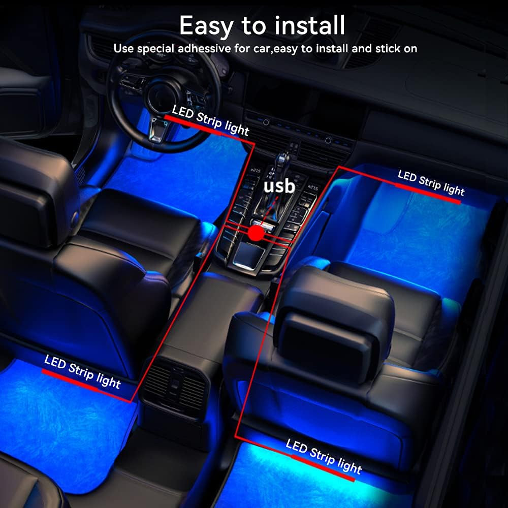 Car Underglow Lights Led Strip for Cars USB with App Control RGB Multicolor Interior Lighting 12V Atmosphere Neon under Dash Motorcycles Pack of 4